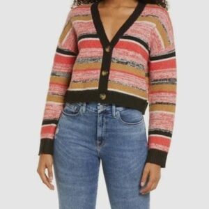 BP V-neck Crop Cardigan. Color “Black Marl”, Brick Pink, Tan Stripes Size XS EUC